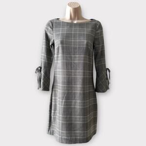 H&M Boat Neck 3/4 Sleeve Shift Dress, Size 0, Grey Plaid